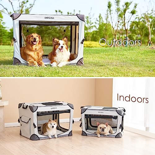 EHEYCIGA Collapsible Dog Crate 26 Inches, Soft Portable Dog Crate for Small Dogs, Travel Dog Kennel Indoor & Outside, Foldable Dog Crate with 4-Door Mesh Windows