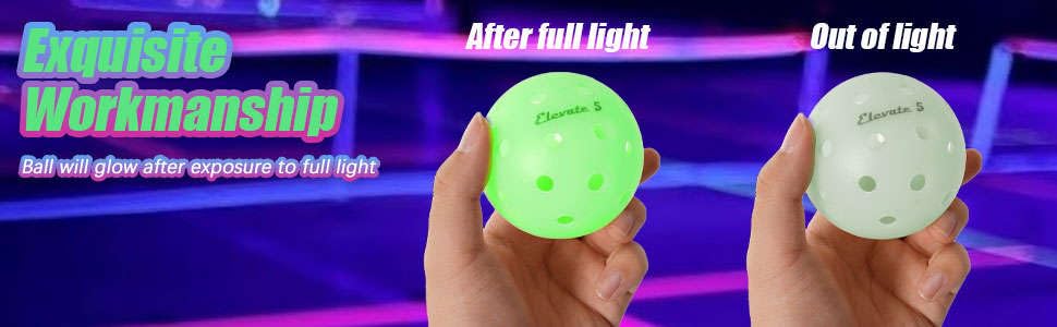 Elevate 5 - Glow in The Dark Pickleball Balls, 6-Pack Pickleball Set of Pickleballs, Glow, 40 Hole Outdoor Pickleballs, Mesh Pickleball Bag Included, Pickle Balls