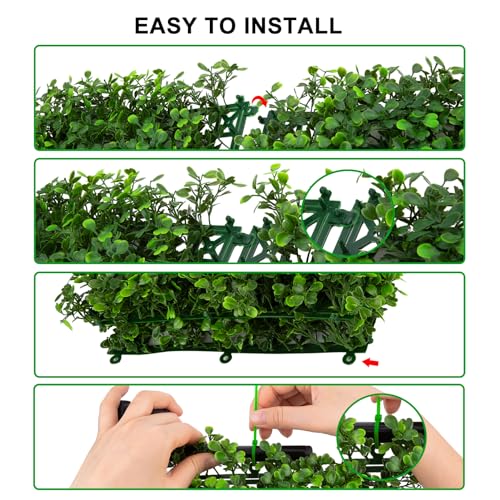 Hengu Artificial Green Grass Wall Panels,12 Pack 10" x 10" Lush Wall Hedge Backdrop Greenery - Faux Privacy Fence Decoration with 20 Zip Ties for Indoor Outdoor Garden, Wedding Decor