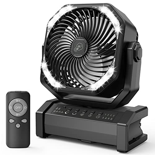 AddAcc 20000mAh Rechargeable Camping Fan - Battery Operated Fan with Light & Remote, Auto Oscillating, 4 Timer, 60 Hrs Work Cordless Tent Fan for Travel Outdoor RV Garage Power Outage Emergency