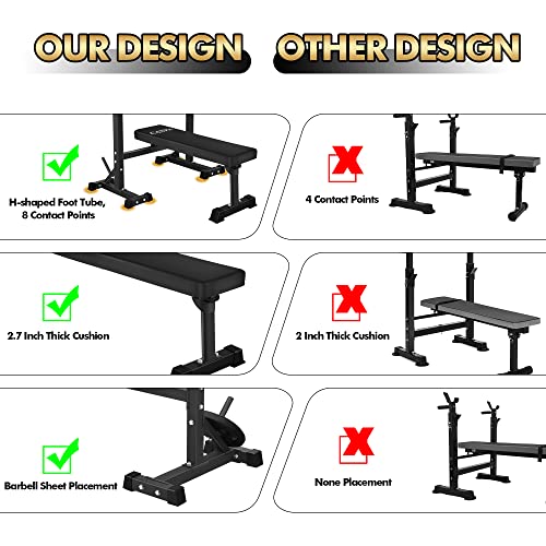 Bench Press, CANPA Olympic Weight Bench with Squat Rack Workout Bench Adjustable Barbell Rack Stand Strength Training Home Gym Multi-Function(Red)