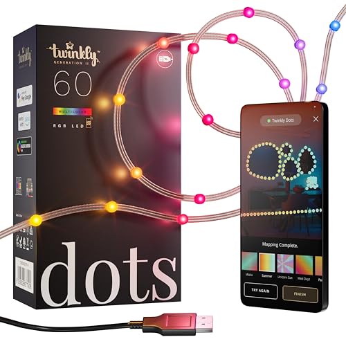 Twinkly Dots 10ft, LED Strip Multicolor, 60 RGB LED Strip Flexible, Compatible with HomeKit, Alexa and Google Home, Gaming Lights, 16 M+ Colors, USB Powered, App Control, Black Wire