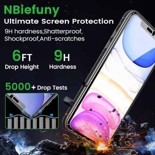 NBiefuny 3 Pack Privacy Screen Protector for iPhone 11 6.1 Inch with 3 Pack Camera Lens Protector, Anti Spy Tempered Glass Film, Anti-Scratch, Touch Sensitive, Case Friendly