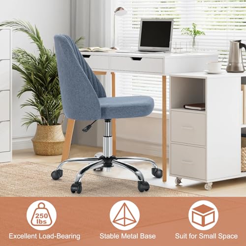 MCQ Office Desk Chair, Modern Cute Rolling Vanity Swivel Task Chairs with Wheels, Comfortable Back Seat Armless for Home, Bedrooms, Office, Study, Student, Adults, Make-up, Dressing Room, Dark Grey