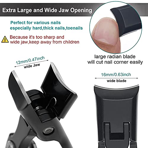 VOGARB Nail Clippers for Thick Nails Large Wide Jaw Opening Cutter with Safety Lock Heavy Duty for Toenail Fingernail No Splash Trimmer with Big Catcher for Men Women Adult Seniors (Black)