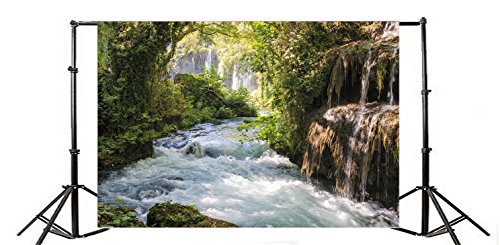 Baocicco 6x4ft Vinyl Green Forest Backdrops for Photography Background Mountain and Water Landscape Beautiful Waterfall and River Ancient Tree Outdoor Explore Holiday Backdrop Photo Studio