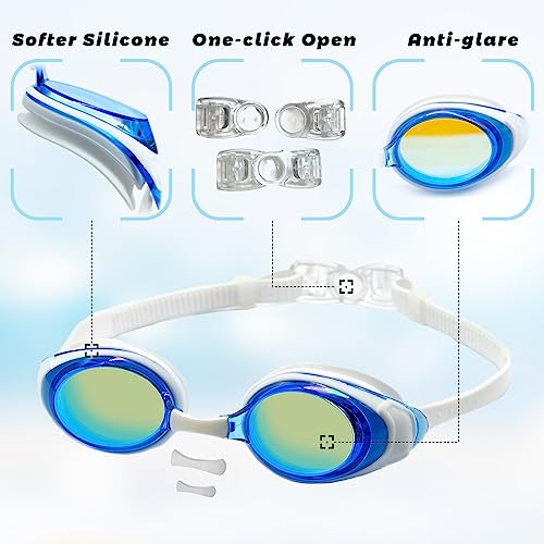 Swim Cap and Swim Goggles Kids Set, Silicone Swimming Cap with Anti-Fog Swimming Goggles Set Waterproof Clear Vision Water Pool Goggles and Swim Cap for Toddler Kids Girls Boys Youth (Age 8-15, Wine)