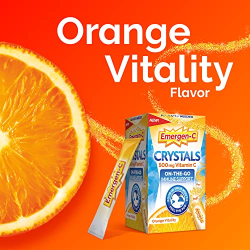 Emergen-C Crystals, On-The-Go Immune Support Supplement with Vitamin C, B Vitamins, Zinc and Manganese, Orange Vitality - 56 Stick Packs