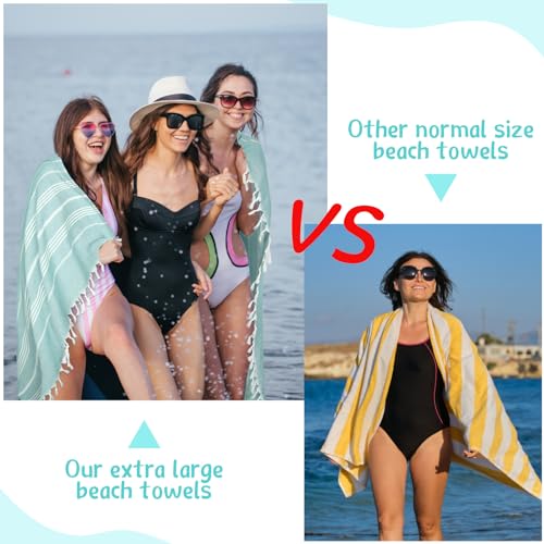 Oudain 2 Packs Oversized Turkish Beach Towel, 61" x 82" Extra Large Cotton Beach Towels for Adults Turkish Beach Blanket Travel Lightweight Sandproof for Bath Beach Gift Beach Supplies(Royal Green)