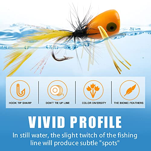 Fly Dry Flies Kit,12pcs Foam Float Fly Fishing Bass Popper Fly Fishig Lure Colorful Fly Tying Set Topwater Panfish Bait Bugs Trout Bobber Lure Bluegill Salmon 10pcs
