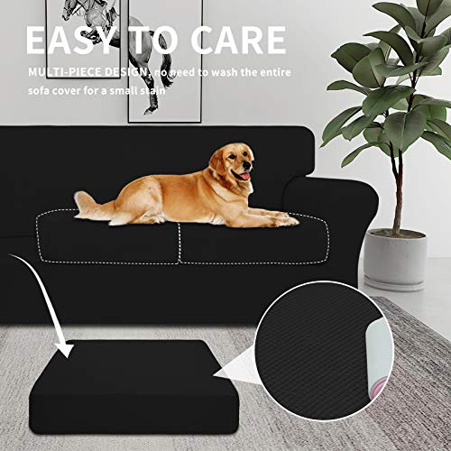 Easy-Going 3 Pieces Stretch Couch Cover Sofa Cover for Dogs Washable Sofa Slipcover for 2 Separate Cushion Couch Spandex Jacquard Fabric Elastic Furniture Protector for Pets, Kids (Wine, Loveseat)