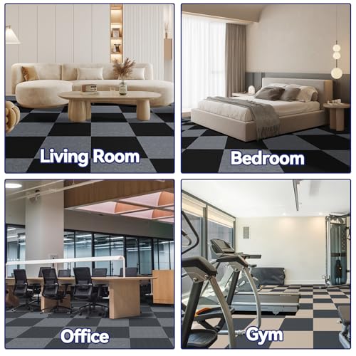 CUCOS Carpet Tiles Peel and Stick, Squares Carpet Floor Tile 12” x 12”, Soft Padded Carpet Tiles, Self Adhesive Carpet 10 Tiles Per box/10Sq Ft