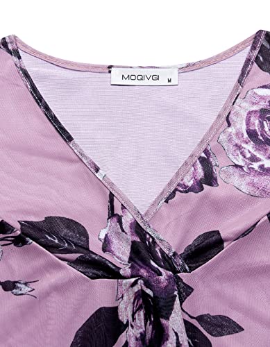 MOQIVGI Blouses for Women Fashion 2024 Work Casual Tops Spring Summer Classy Elegant V Neck Relaxed Fit Flutter Sleeve Double Layer Draped Flowy Tunics Pink Medium