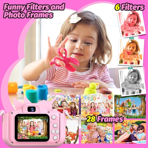 Dinosaur Kids Camera for Boys Girls, Toddler Digital Selfie Camera with Cute Protective Cover and 32G SD Card, Christmas Birthday Gifts Toys for 3 4 5 6 7 8 9 10 11 12 Years Old Little Girls and Boys