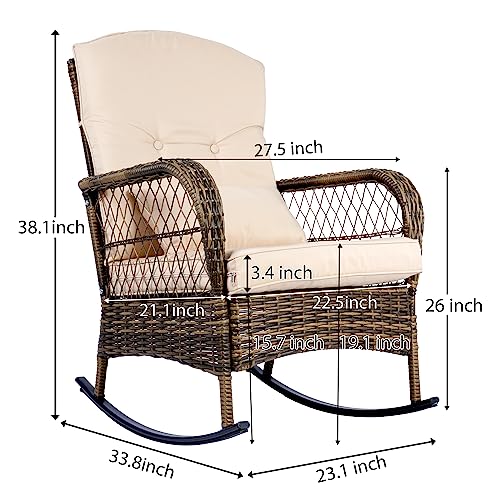SENSWEET Wicker Rocking Chairs Set of 2, Rattan Patio Rocking Chairs, All-Weather Rocker Lawn Wicker Furniture for Porch Deck Garden Backyard(Beige)