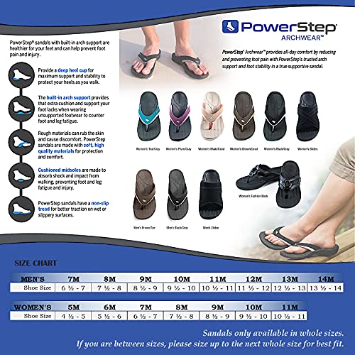 Powerstep ArchWear, Arch Supporting Thong Sandal, Women's Orthotic Casual Flip Flop, Dress Black, 6