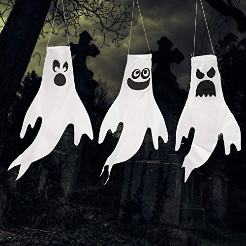 JOYIN 3 Pcs Ghost Windsocks Halloween Decorations Outdoor Decor, White Hanging Windsock Haunted House Front Porch Tree Party Supplies Garden Yard Lawn Patio