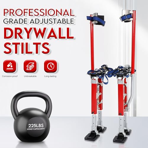 15"-23" Professional Grade Adjustable Drywall Stilts Taping Paint Stilt Aluminum Tool Stilt for Painting Painter Taping Red