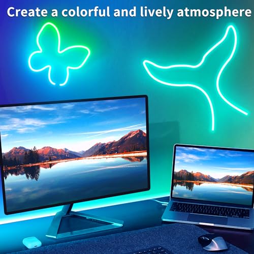 vimeepro Led neon Rope Lights 16.4Ft Music Sync IP65 Waterproof Flexible Led Rope Lights 40Key Remote/APP Control,Outdoor RGB Neon Lights, Led Neon Strip Lights for Bedroom Indoor.