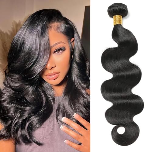 Katspon 12A Human Hair Bundles Body Wave 24 Inch One Bundle 100% Unprocessed Brazilian Virgin Hair Bundles Double Weft Weave Body Wave Bundles Human Hair Natural Black Color