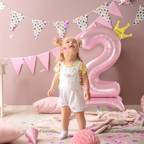 Alainzeo 42 Inch Pink Number Balloons 0-9 with Crown, Helium Aluminum Foil Big Number Balloons for Birthday, Wedding Anniversary Party, Large Number Balloon for Decorations Supplies (Pink 6)