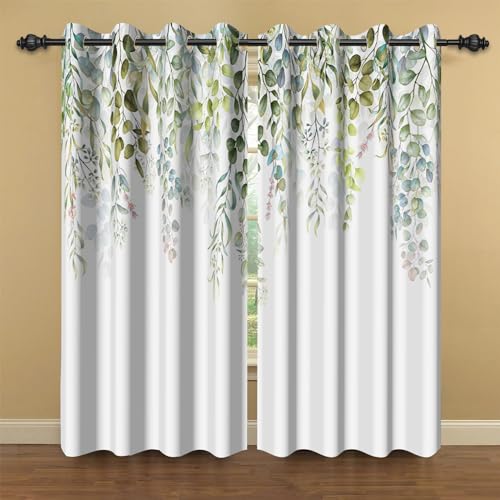 Baocicco Mid Century Boho Blackout Window Curtains Bohemian Palm Leaves Sunset Mountain Printed Darkening Grommet Drapes Modern Aesthetic Abstract Curtain for Bedroom Living Room 2 Panels 53x63 Inch