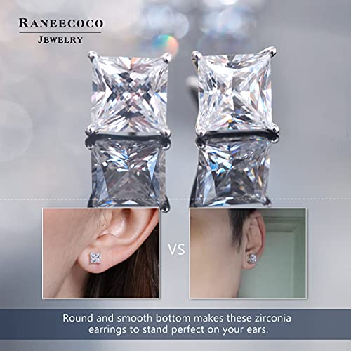 "STUNNING FLAME" 18K Gold Plated Sterling Silver Princess Cut Cubic Zirconia Stud Earrings for men women(w-4)