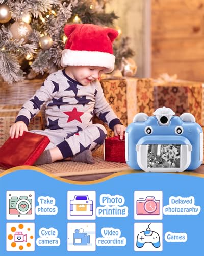 Barchrons Instant Print Digital Kids Camera 1080P Rechargeable Kids Camera Video Camera with 32G SD Card for 6-12 Years Old Birthday Gift