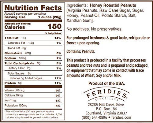 FERIDIES Assorted Snack Nut Gift Pack (Salted Virginia Peanuts, Honey Roasted Virginia Peanuts, Peanut Brittle Crunch and 5 O'Clock Crunch) - 36 ounces total