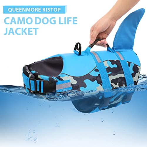 Queenmore Dog Life Jacket,Dog Life Vest for Swimming,Dog Shark Life Jacket with Rescue Handle,Adjustable Reflective Dog Life Preserver for Extra Large Dog,Green 2XL