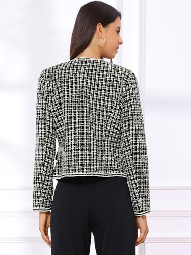 Allegra K Women's Plaid Tweed Blazer Long Sleeve Open Front Work Office Short Jacket Small Burgundy
