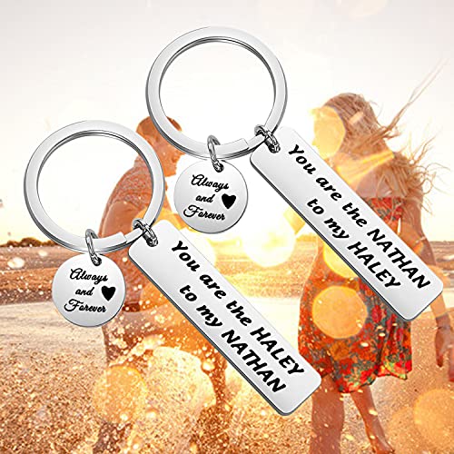 FAADBUK One Tree Hill Inspired Gift Couple Keychain Set You Are The Haley to My Nathan Always And Forever Valentine’s Day Gift for Her (Haley to My Nathan)