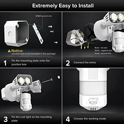 SANSI 28W 3500LM Motion Sensor Outdoor Lights, Dusk to Dawn Motion Sensor Eave Mount Security Lights Detector with 4 Mode 350W Equiv 5000K, IP65 Waterproof for Soffit, Garage, Yard (White) Hardwired