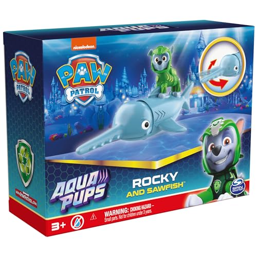 Paw Patrol, Aqua Pups Rocky and Sawfish Action Figures Set, Kids Toys for Ages 3 and up