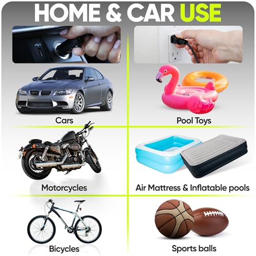 FORTEM Tire Inflator 150 PSI, Bike Pump, 110V AC 12V DC Air Pump for Car Tires, Digital Tire Pressure Gauge w/Auto Pump/Shut Off, Carrying Case (Black)