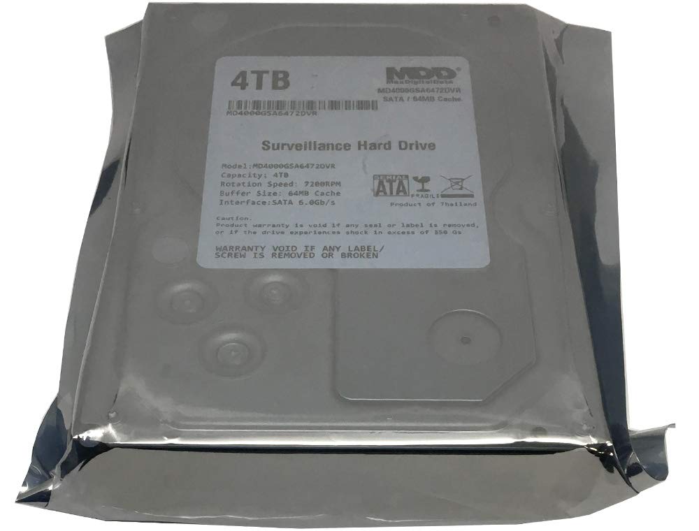 MaxDigitalData 4TB 64MB Cache 7200PM SATA 6.0Gb/s 3.5in Internal Surveillance CCTV DVR Hard Drive (MD4000GSA6472DVR) - w/ 2 Year Warranty, Mechanical Hard Disk
