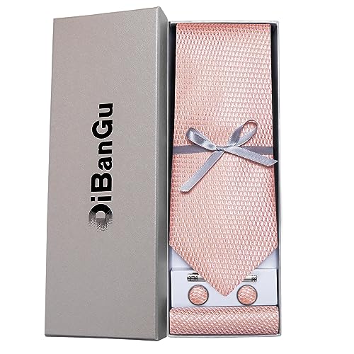 DiBanGu Plaid Ties for Men Silk Checkered Necktie and Pocket Square Cufflinks Tie Clip Set with Gift Box for Wedding Business, Charcoal Grey