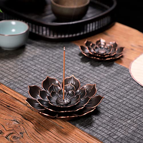 GARMOLY Large Incense Holder for Sticks Anti-Ash Spilling, Brass Lotus Incense Stick Holder and Detachable Ash Catcher