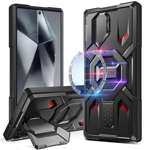 TONGATE for Samsung Galaxy S24 Ultra Case Compatible with MagSafe, [Ring Stand & Camera Cover Kickstand] Drop Shockproof Rugged Protection Phone Case for S24 Ultra with Screen Protector 6.8", Black