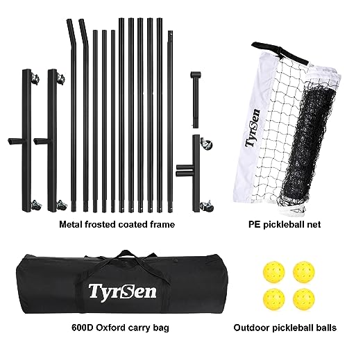 TYRSEN Portable Pickleball Net on Wheels, 22FT Pickleball Net for Driveway Backyard, 18-Ply PE Net, Weather Resistant Metal Frame Pickle Ball Net System for Indoor & Outdoor