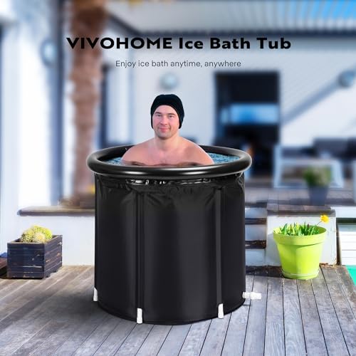 VIVOHOME Ice Bath Tub for Athletes and Fitness Lovers, Dia 29.5 inch Portable Cold Plunge Bathtub for Adult Recovery Therapy, Anti-Leak Freestanding Tub with Lid Cover for Outdoor Indoor, 85 Gallons