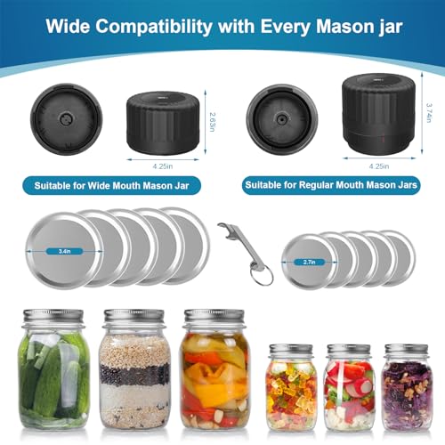 Electric-Mason-Jar-Vacuum-Sealer, Wide Mouth and Regular Mouth Mason Jar Vacuum Sealer Kit, VP06+ Vacuum Sealer for Jars with Opener & 5 Pairs of Lids