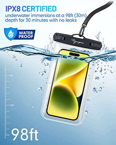 Rynapac Waterproof Phone Pouch Bag - 7.5in Water Proof Cell Phone Case for Beach Travel Must Haves, Waterproof Phone Holder with Lanyard for iPhone 15 Pro Max Galaxy S23 Pixel 7a, Cruise Essentials