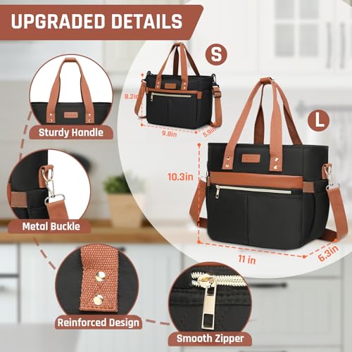 YESBAG Lunch Bag for Women,Large Insulated Lunch Box,Wide-Open Tote Bag For Picnic,Work,Hiking (Black)