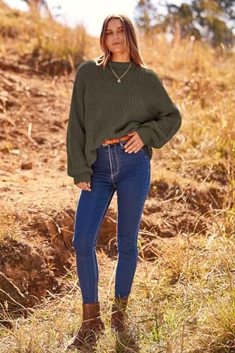 PRETTYGARDEN Women's Fall Oversized Pullover Sweaters Casual Crewneck Long Sleeve Chunky Cable Knit Blouse Top (Army Green,Small)