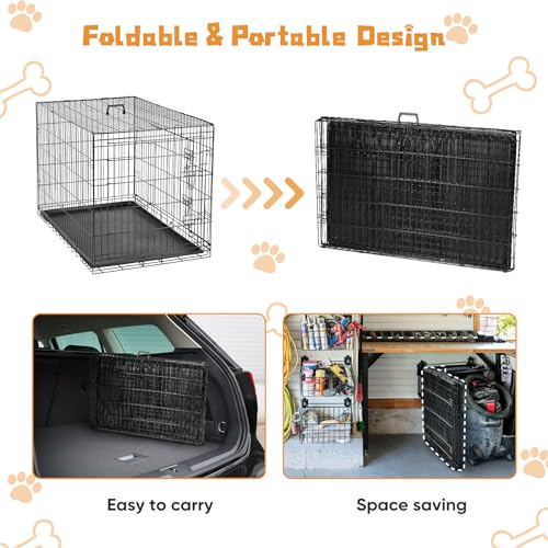 DUMOS Dog Crate, 24 Inch Small Double Door Dog Cage with Divider Panel and Plastic Leak-Proof Pan Tray, Folding Metal Wire Pet Kennel for Indoor, Outdoor, Travel