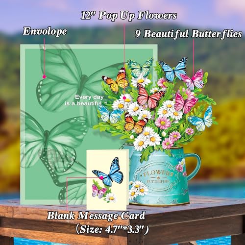Airpark Pop Up Flower Cards, Succulent Plants, 12inch Forever Flower Bouquet 3D Popup Greeting Cards with Blank Note Card and Envelope for Birthday, Mother's Day, Holiday Decorations