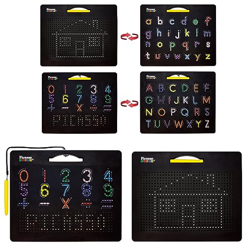 PicassoTiles 2PK 4-in-1 Magnetic Drawing Board 12x10 inch Large Magnet Tablet Pad with 4 Facings Lowercase & Uppercase Alphabets, Numbers, & Freestyle STEM Learning Writing Reading Playboard PTB06