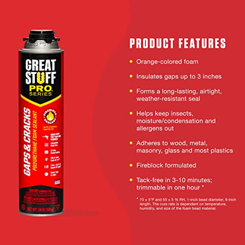 Great Stuff PRO Gaps & Cracks | Gun-Applied Insulating Foam Sealant, 24 oz. – Cream (12 Pack), 341557