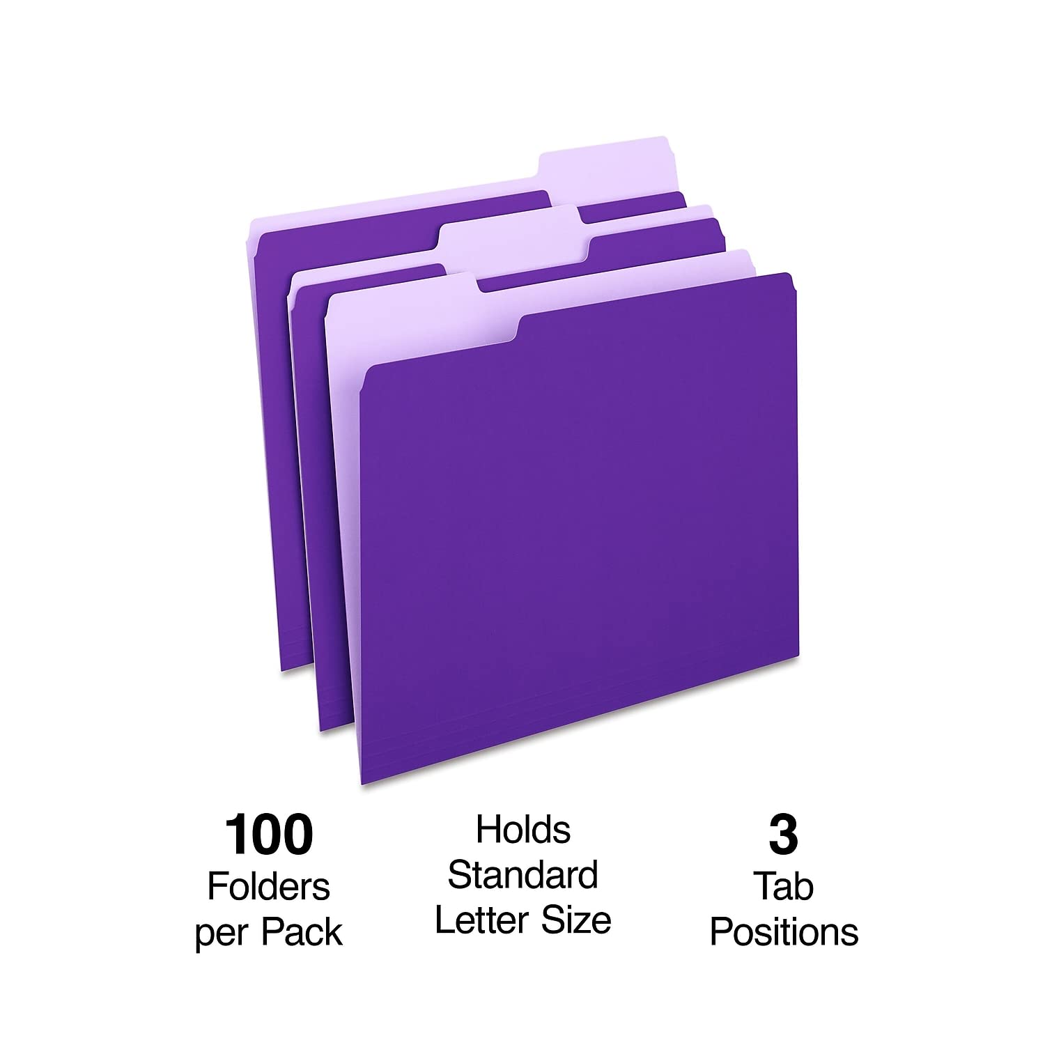 Staples 535559 Colored Top-Tab File Folders 3 Tab Purple Letter Size 100/Pack